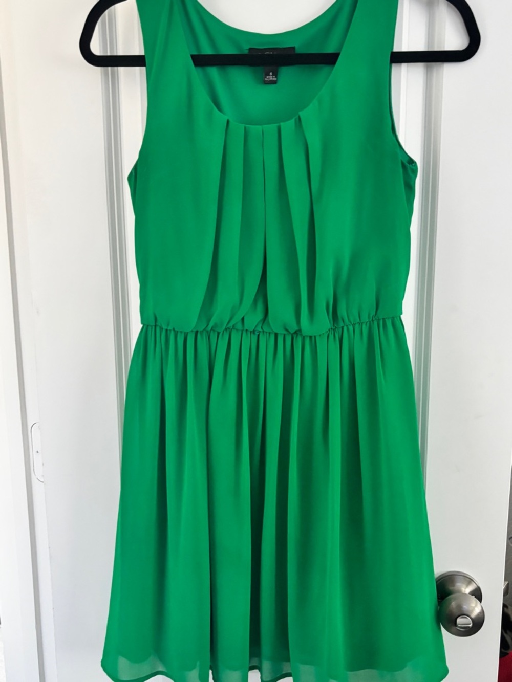 BCX Bright Green Sleeveless Pleated Waist Dress